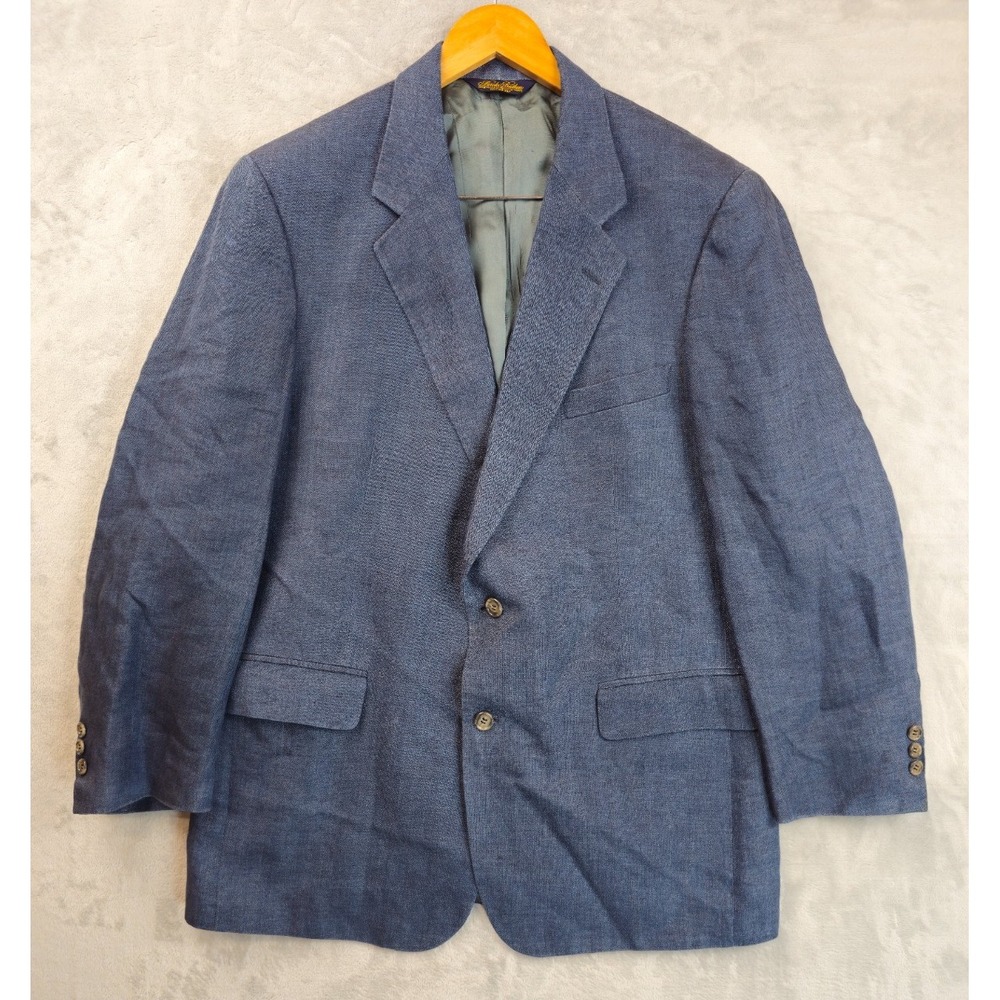 VTG USA Brooks Brothers Sport Coat Men's 43R Herringbone Blazer 100% Linen Blue